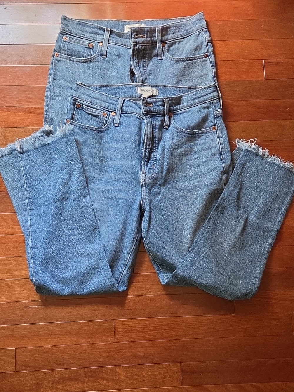 Madewell Straight Leg Jeans in Medium Blue Wash with Frayed Hem